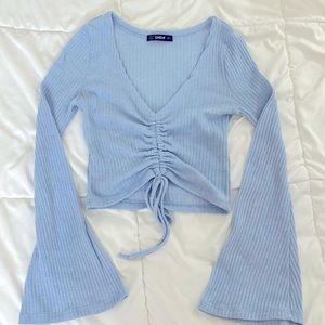 Blue Cropped Longe Sleeve Top